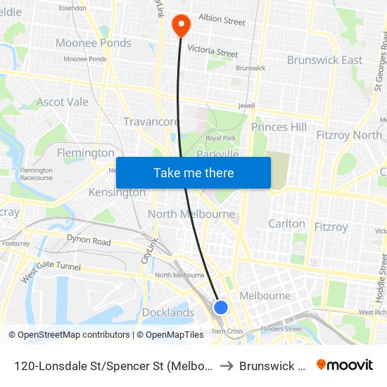 120-Lonsdale St/Spencer St (Melbourne City) to Brunswick West map