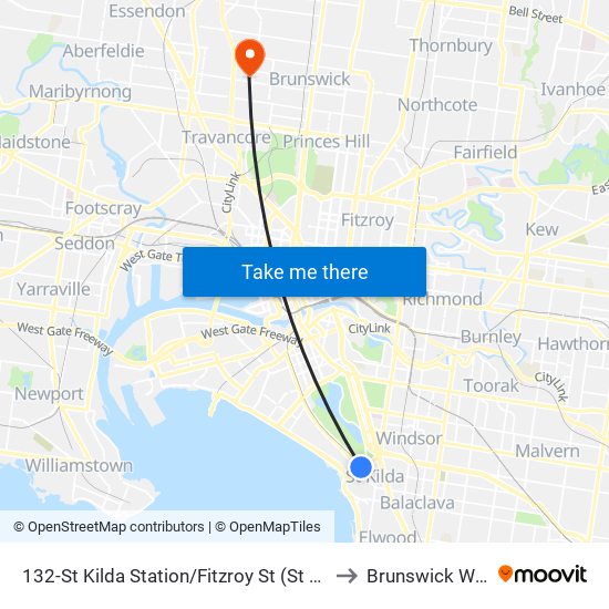 132-St Kilda Station/Fitzroy St (St Kilda) to Brunswick West map