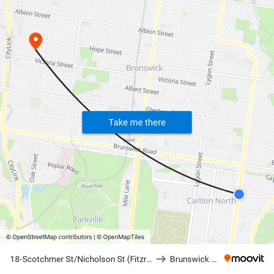 18-Scotchmer St/Nicholson St (Fitzroy North) to Brunswick West map