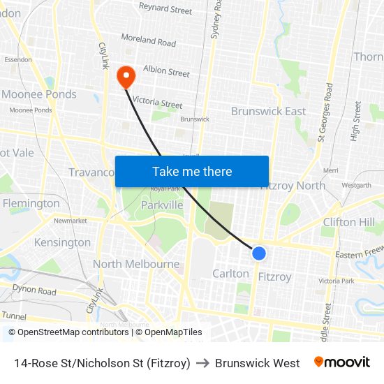 14-Rose St/Nicholson St (Fitzroy) to Brunswick West map