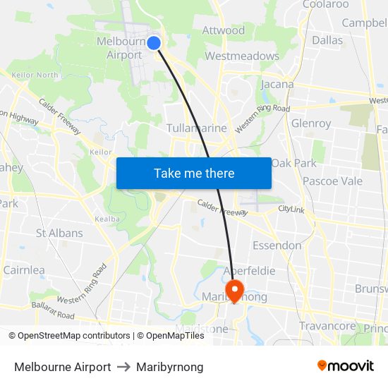 Melbourne Airport to Maribyrnong map