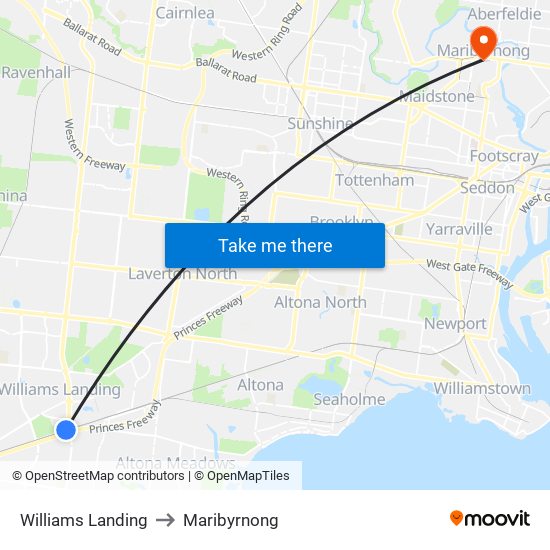 Williams Landing to Maribyrnong map