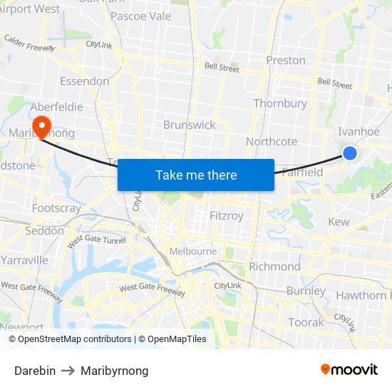 Darebin to Maribyrnong map