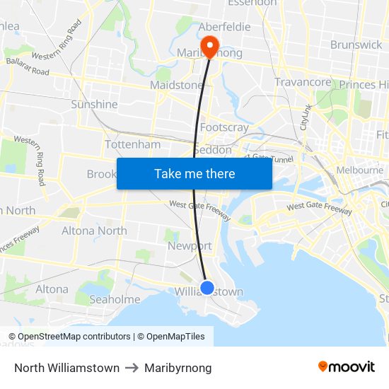 North Williamstown to Maribyrnong map