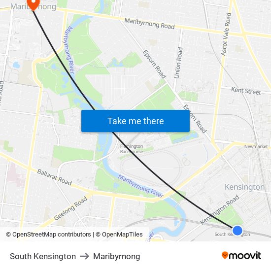 South Kensington to Maribyrnong map