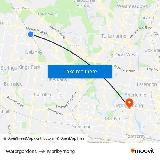 Watergardens to Maribyrnong map