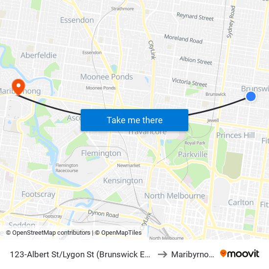 123-Albert St/Lygon St (Brunswick East) to Maribyrnong map