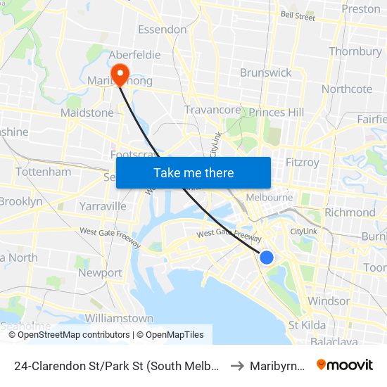 24-Clarendon St/Park St (South Melbourne) to Maribyrnong map
