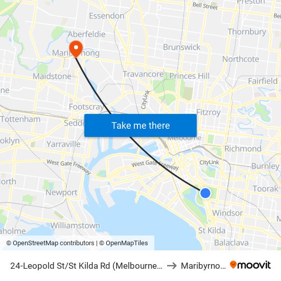 24-Leopold St/St Kilda Rd (Melbourne City) to Maribyrnong map