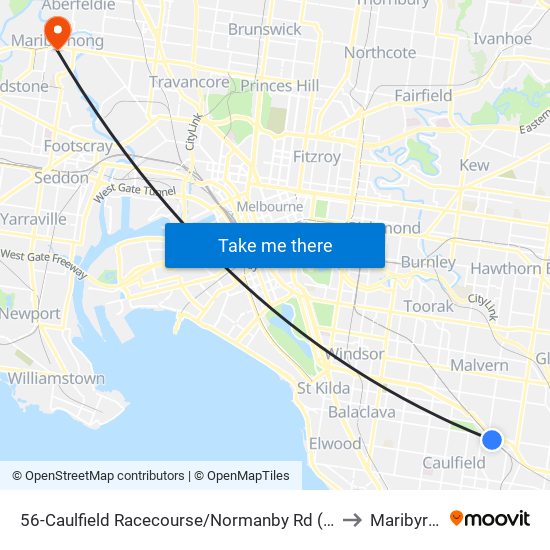 56-Caulfield Racecourse/Normanby Rd (Caulfield North) to Maribyrnong map