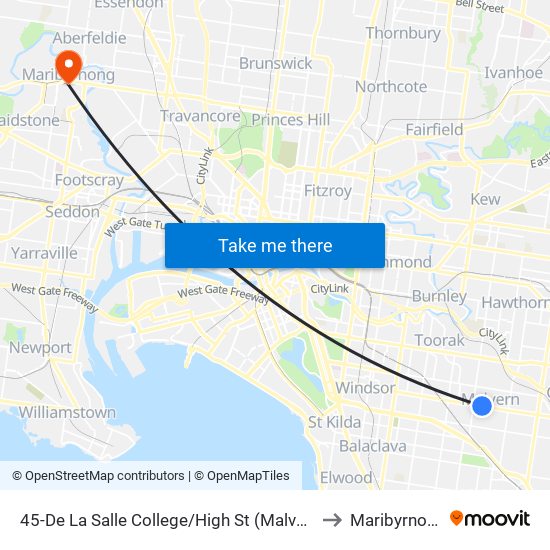 45-De La Salle College/High St (Malvern) to Maribyrnong map