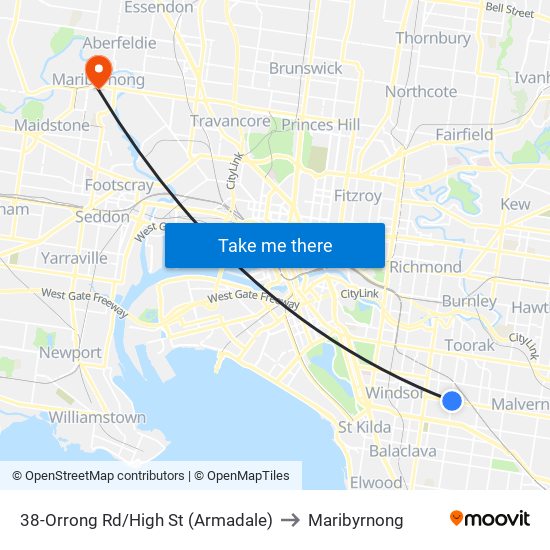 38-Orrong Rd/High St (Armadale) to Maribyrnong map