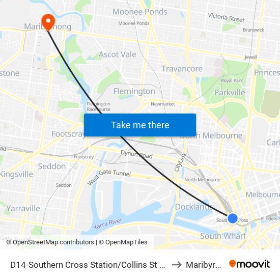 D14-Southern Cross Station/Collins St (Docklands) to Maribyrnong map