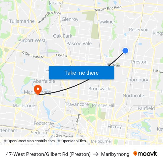 47-West Preston/Gilbert Rd (Preston) to Maribyrnong map