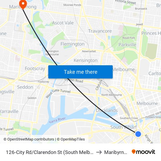 126-City Rd/Clarendon St (South Melbourne) to Maribyrnong map
