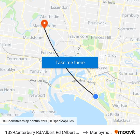 132-Canterbury Rd/Albert Rd (Albert Park) to Maribyrnong map