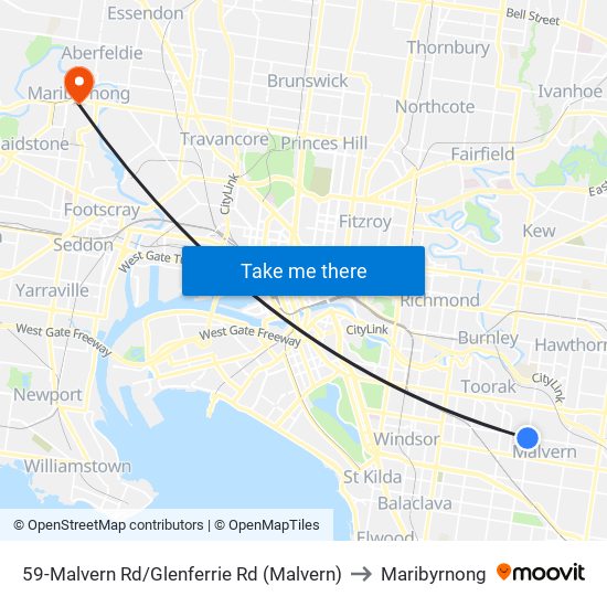 59-Malvern Rd/Glenferrie Rd (Malvern) to Maribyrnong map