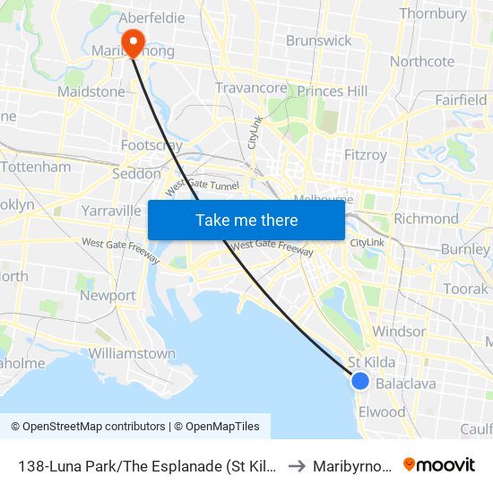 138-Luna Park/The Esplanade (St Kilda) to Maribyrnong map