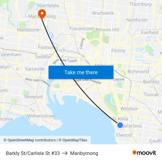 Barkly St/Carlisle St #33 to Maribyrnong map
