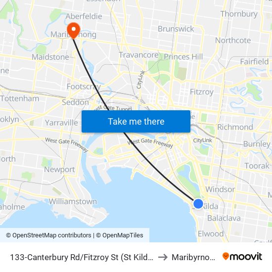 133-Canterbury Rd/Fitzroy St (St Kilda) to Maribyrnong map