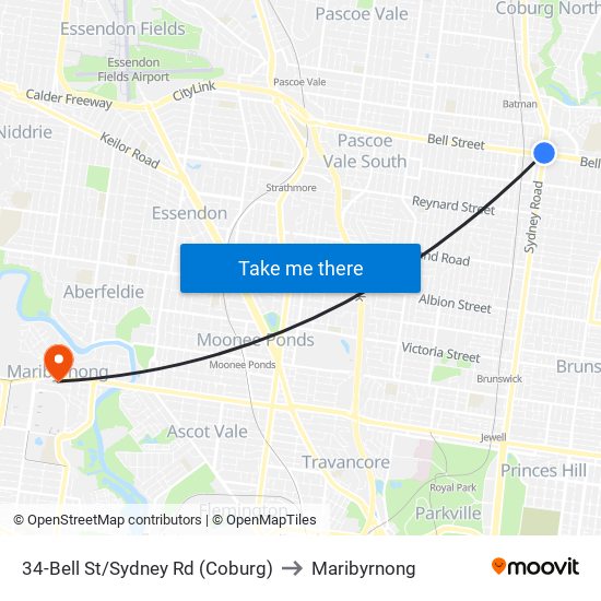 34-Bell St/Sydney Rd (Coburg) to Maribyrnong map