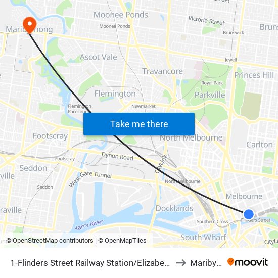 1-Flinders Street Railway Station/Elizabeth St (Melbourne City) to Maribyrnong map