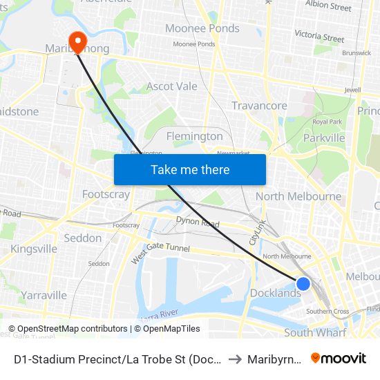 D1-Docklands Stadium/La Trobe St (Docklands) to Maribyrnong map