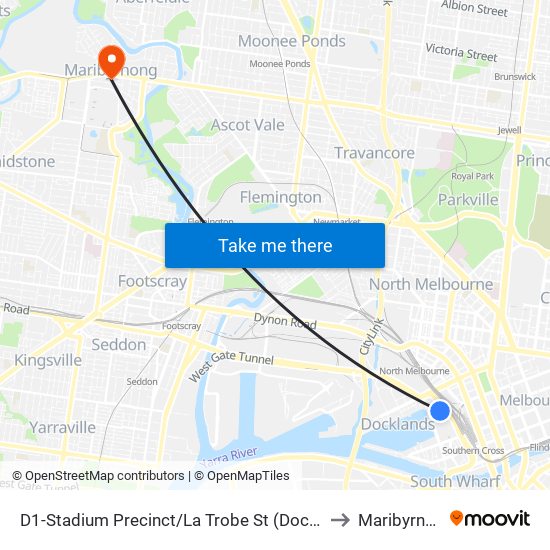 D1-Stadium Precinct/La Trobe St (Docklands) to Maribyrnong map