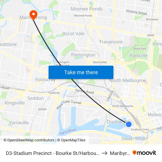 D3-Stadium Precinct - Bourke St/Harbour Esp (Docklands) to Maribyrnong map