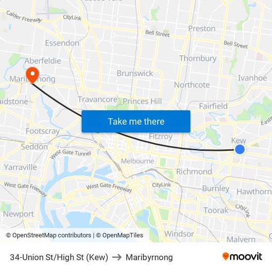 34-Union St/High St (Kew) to Maribyrnong map