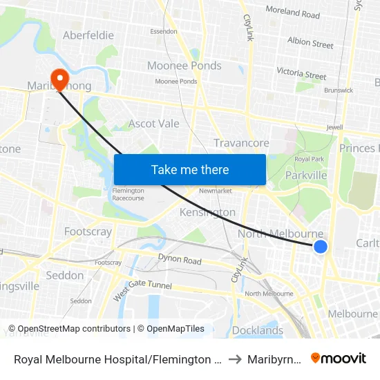 Royal Melbourne Hospital/Flemington Rd #14 to Maribyrnong map