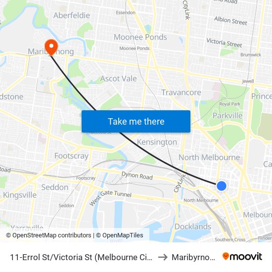 11-Errol St/Victoria St (Melbourne City) to Maribyrnong map