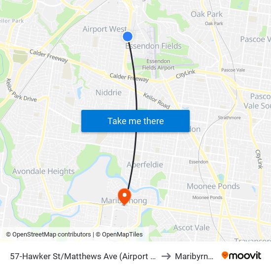 57-Hawker St/Matthews Ave (Airport West) to Maribyrnong map