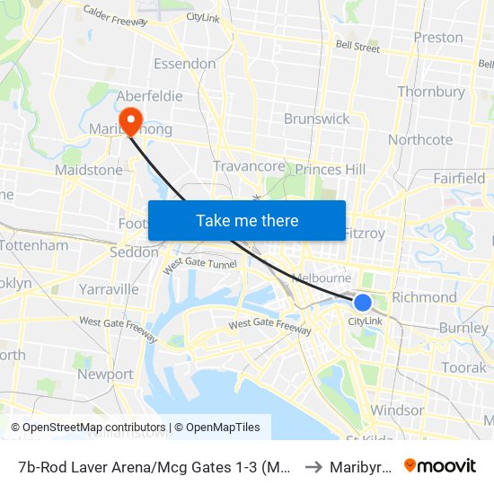 7b-Rod Laver Arena/Mcg Gates 1-3 (Melbourne City) to Maribyrnong map