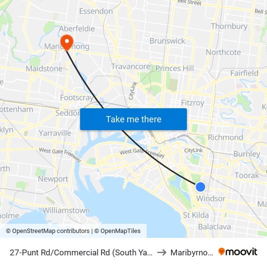 27-Punt Rd/Commercial Rd (South Yarra) to Maribyrnong map