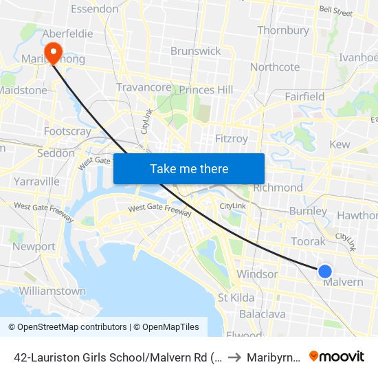 42-Lauriston Girls School/Malvern Rd (Toorak) to Maribyrnong map