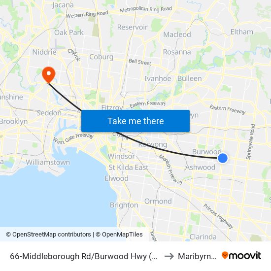 66-Middleborough Rd/Burwood Hwy (Burwood) to Maribyrnong map