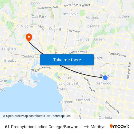 61-Presbyterian Ladies College/Burwood Hwy (Burwood) to Maribyrnong map