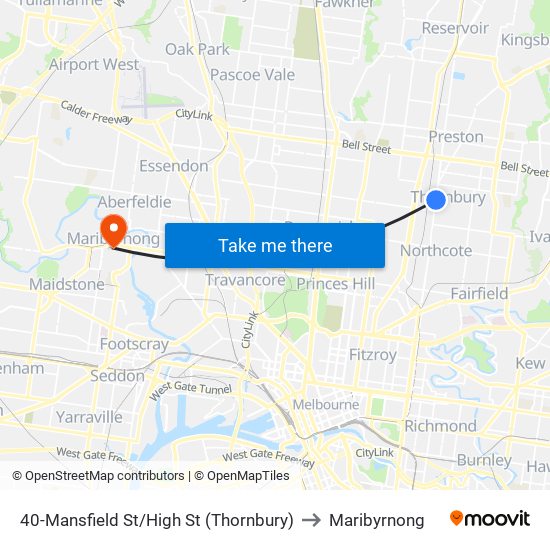 40-Mansfield St/High St (Thornbury) to Maribyrnong map