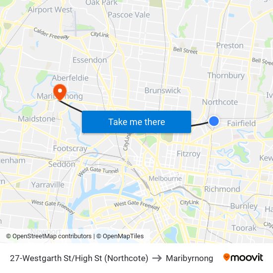 27-Westgarth St/High St (Northcote) to Maribyrnong map