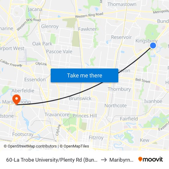 60-La Trobe University/Plenty Rd (Bundoora) to Maribyrnong map