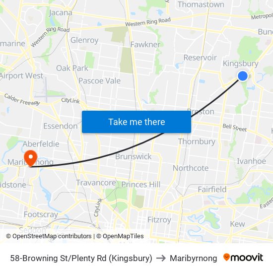 58-Browning St/Plenty Rd (Kingsbury) to Maribyrnong map