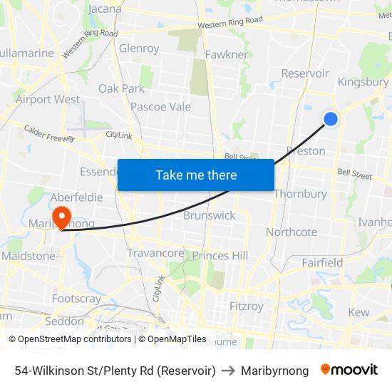 54-Wilkinson St/Plenty Rd (Reservoir) to Maribyrnong map