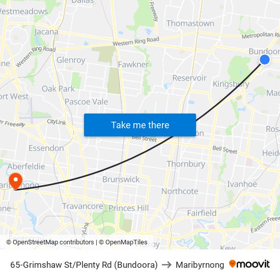 65-Grimshaw St/Plenty Rd (Bundoora) to Maribyrnong map