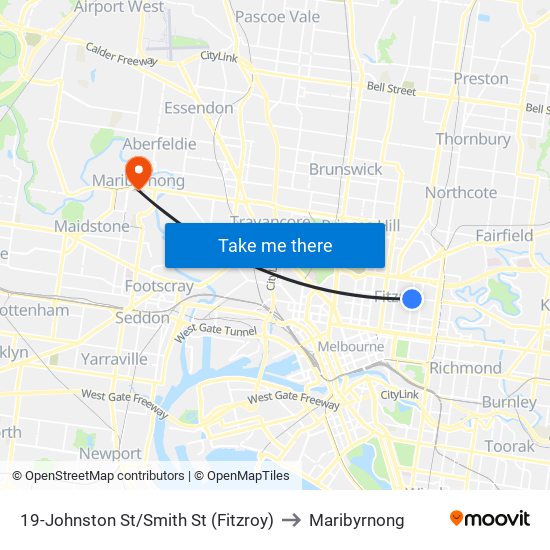 19-Johnston St/Smith St (Fitzroy) to Maribyrnong map