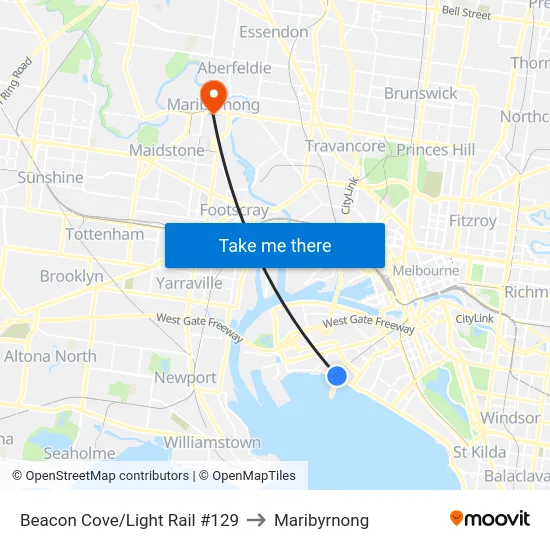 Beacon Cove/Light Rail #129 to Maribyrnong map