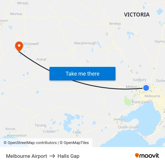 Melbourne Airport to Halls Gap map