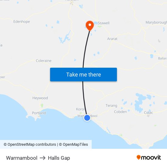 Warrnambool to Halls Gap map