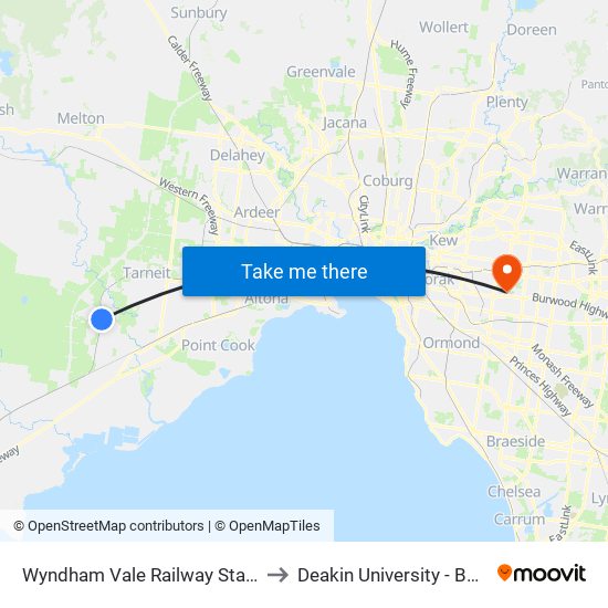 Wyndham Vale Railway Station (Manor Lakes) to Deakin University - Burwood Campus map