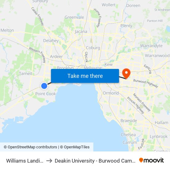 Williams Landing to Deakin University - Burwood Campus map